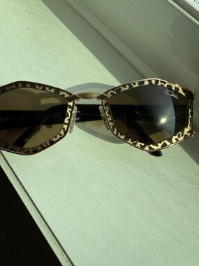CAZAL Leopard Print Cat-Eye Sunglasses - gold rims brown lenses made in Germany
